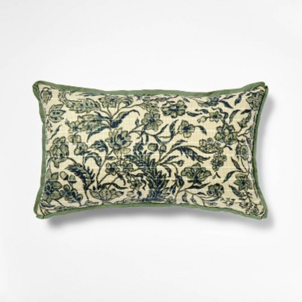 Threshold/Studio Mcgee Green and Cream Floral Accent Pillow
